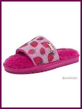 Faux Fur Platform Slide Slippers Open Toe Fluffy House Shoes